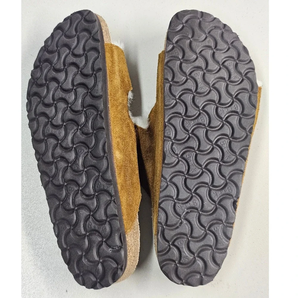 Birkenstock Arizona Shearling Mink Suede Slide Sandals Mens 9 Womens 11 EU 42